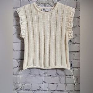 Zara Ivory Cropped Adjustable Waist Sweater Vest Sleeveless Size Medium NWT